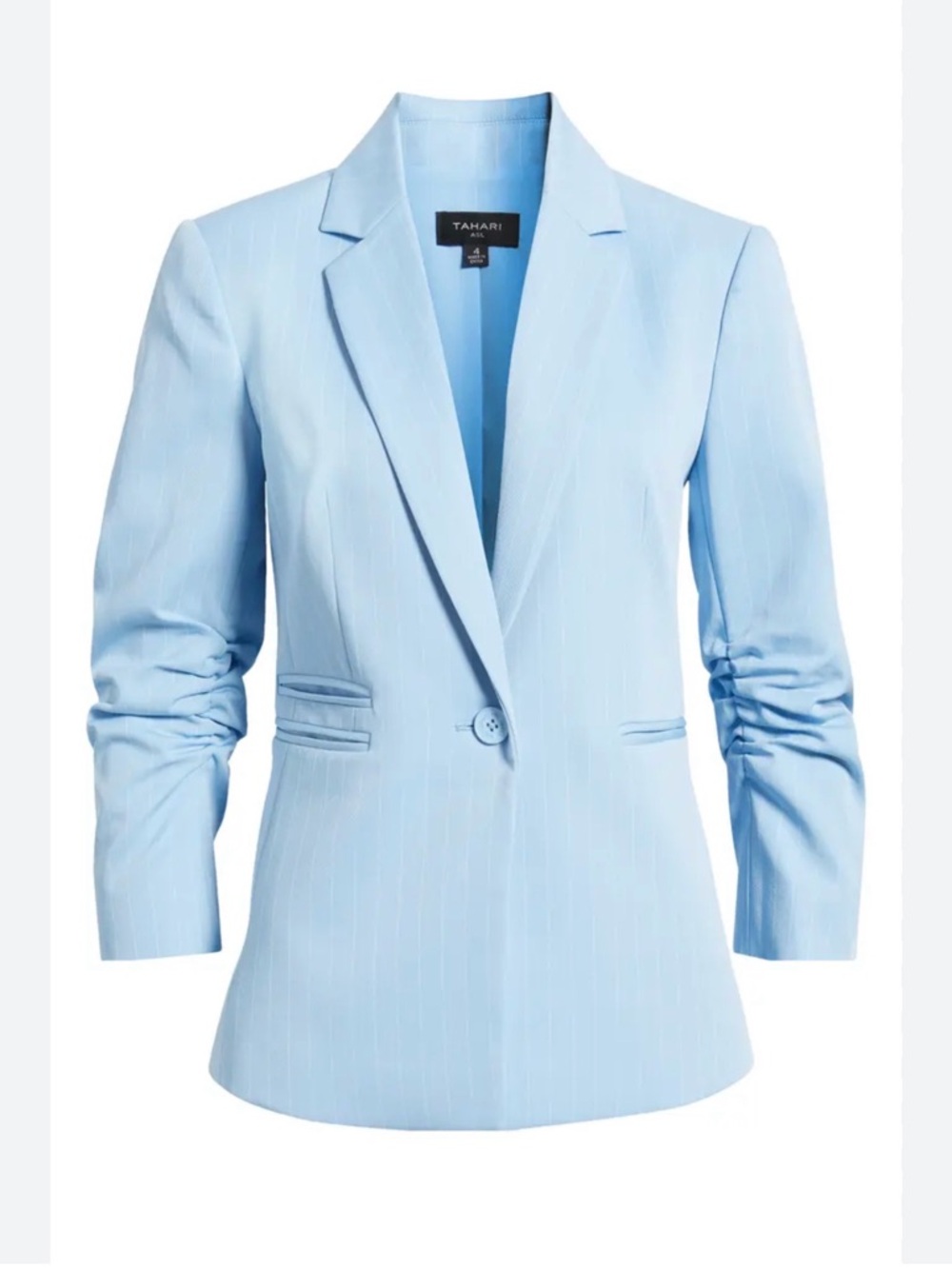 Tahari ASL Baby Blue Single-Button Pinstripe Blazer